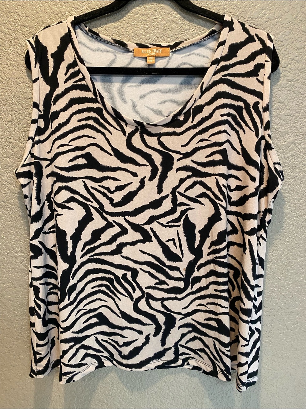 Ellen Tracy Sleeveless Zebra Print Shell - Black & Tan